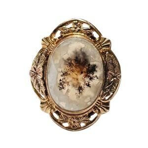 Art Deco Vermeil Sterling Silver Dendritic Agate Ring - Nature's Art, 1920s-30s